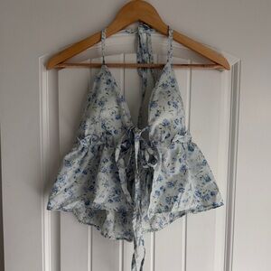 Floral Peplum Tie Front Sheer Top